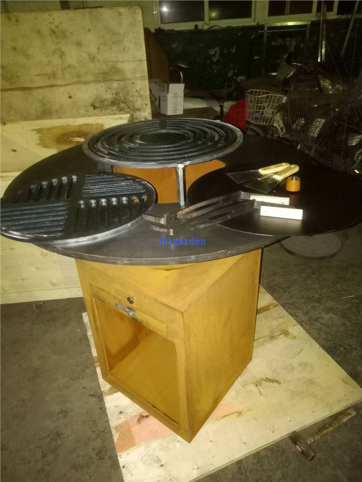 Round Wood Burning Corten Steel Metal BBQ Grills